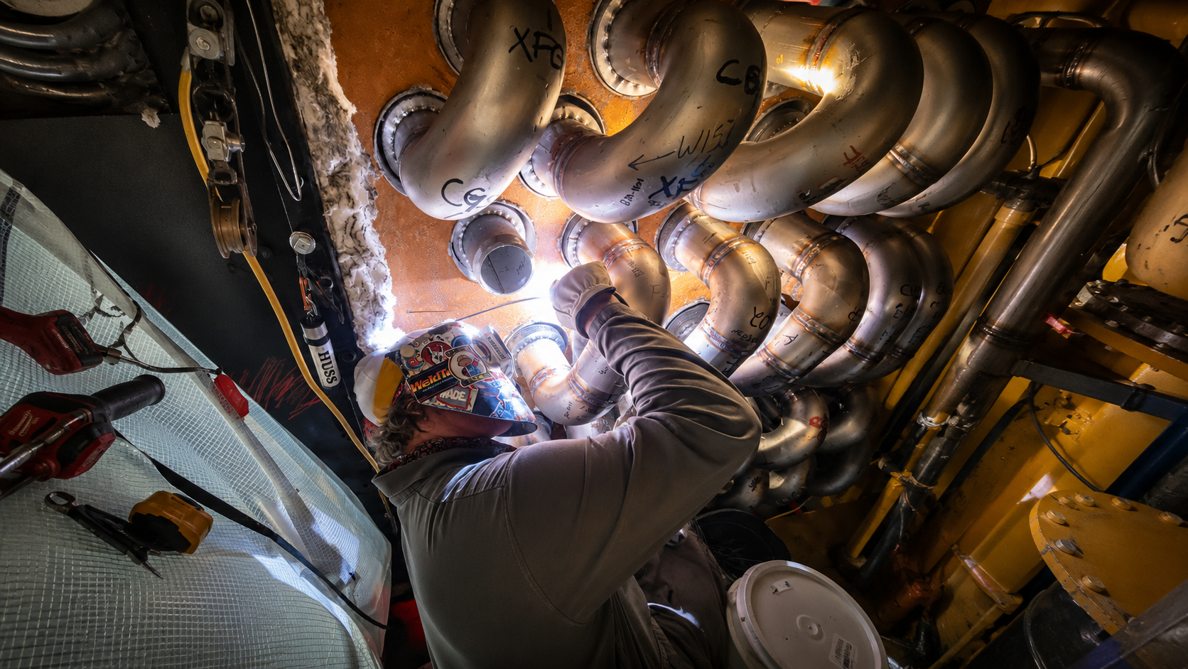 Complex industrial piping assembly